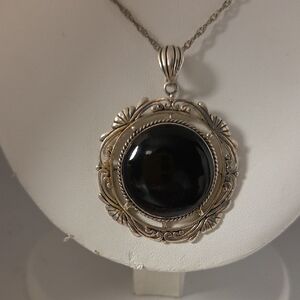 Elegant Silver and Black Onyx Pendant Necklace